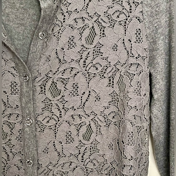 LOFT Gray Lace Cotton/Nylon Stretch Women's Light Sweater - Picture 2 of 15